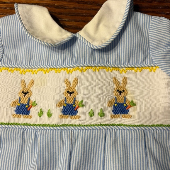 Remember Nguyen Blue Striped Baby Romper with Easter Bunny Design - Picture 2 of 4